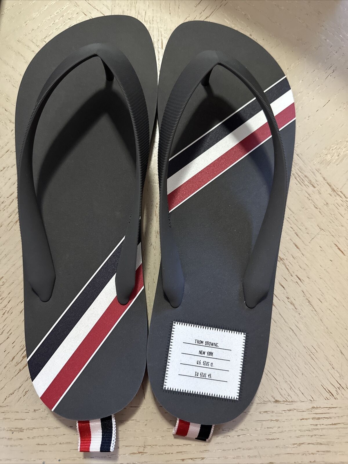 NIB Thom Browne Striped Rubber Flip Flops Sandal Gray Size 12 US/45 Eu Italy
