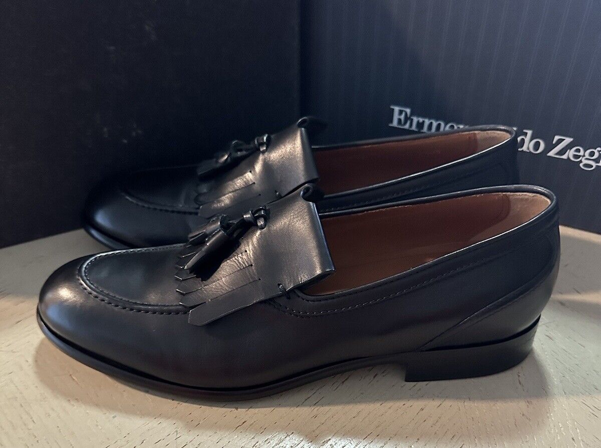 New $1100 Ermenegildo Zegna Leather Loafers Shoes Black 9.5 US/42.5 Eu Italy