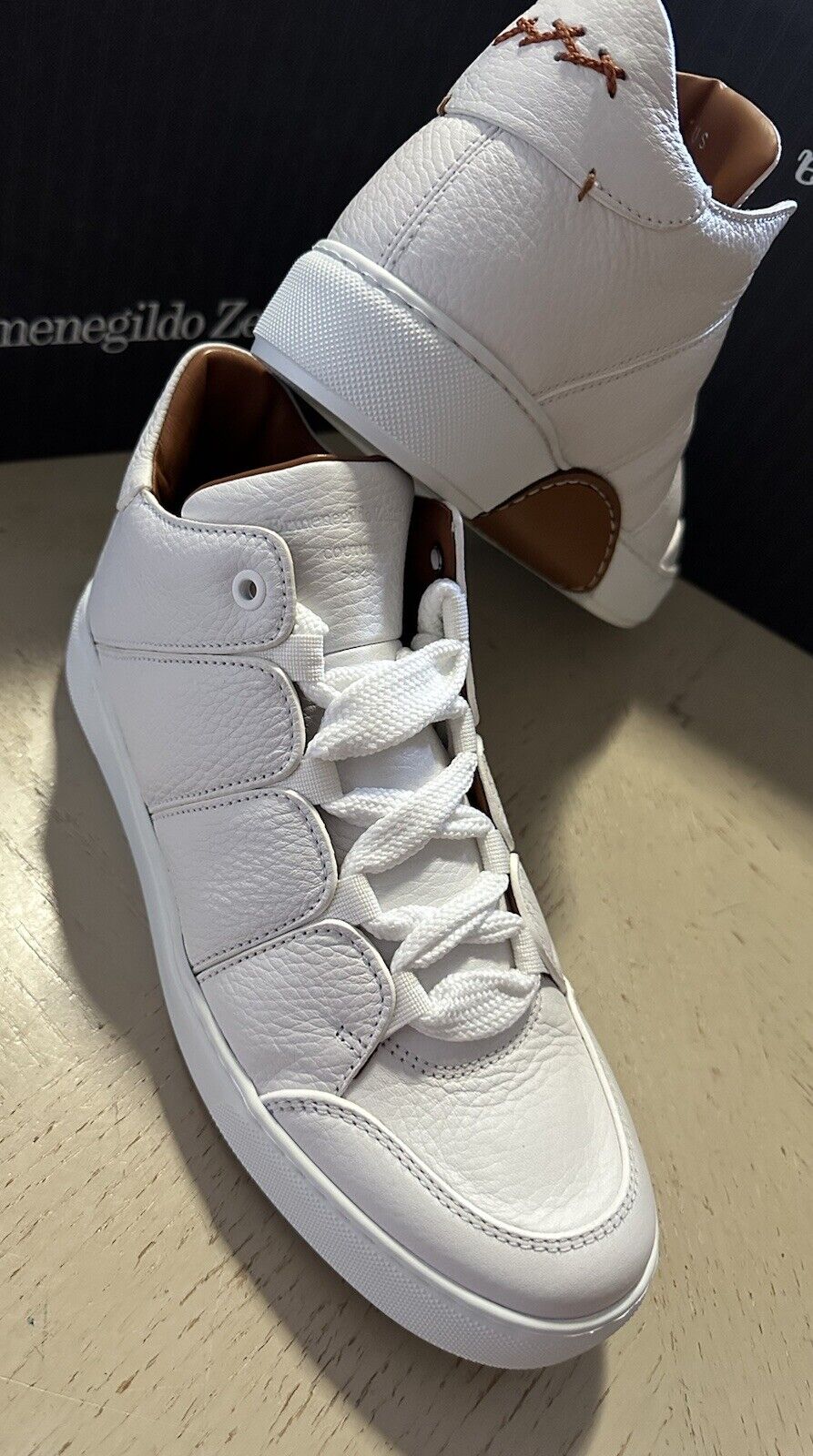 New $950 Ermenegildo Zegna Couture Leather Sneakers White Size 7 US/40 Eu