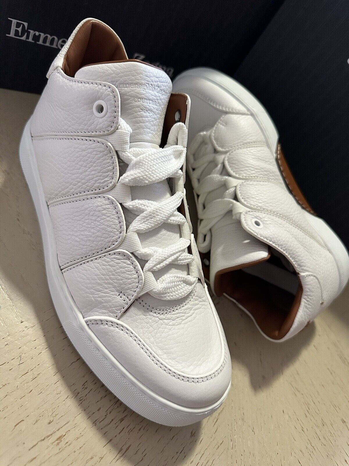 New $950 Ermenegildo Zegna Couture Leather Sneakers White Size 7 US/40 Eu