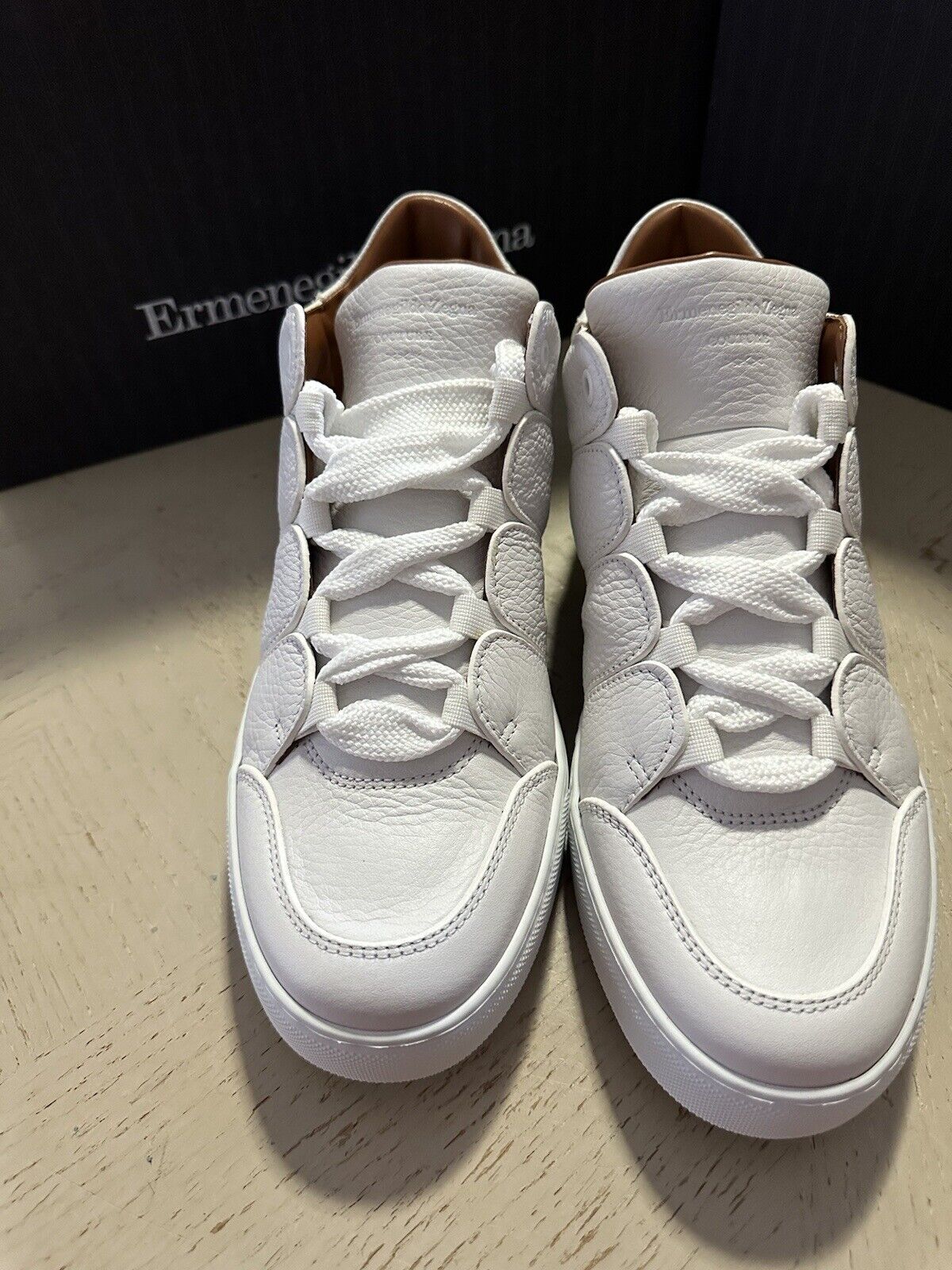 New $950 Ermenegildo Zegna Couture Leather Sneakers White Size 7 US/40 Eu