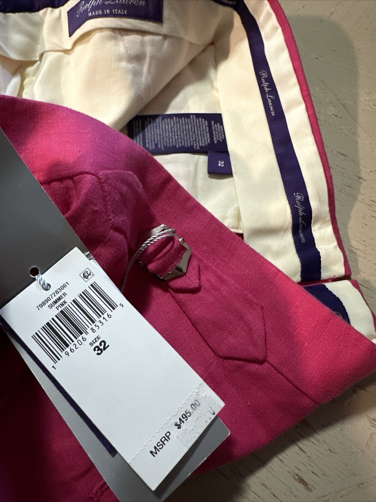 NWT  Ralph Lauren Purple Label Men’s Linen Pants Summer Pink 32 US/48 Eu Italy