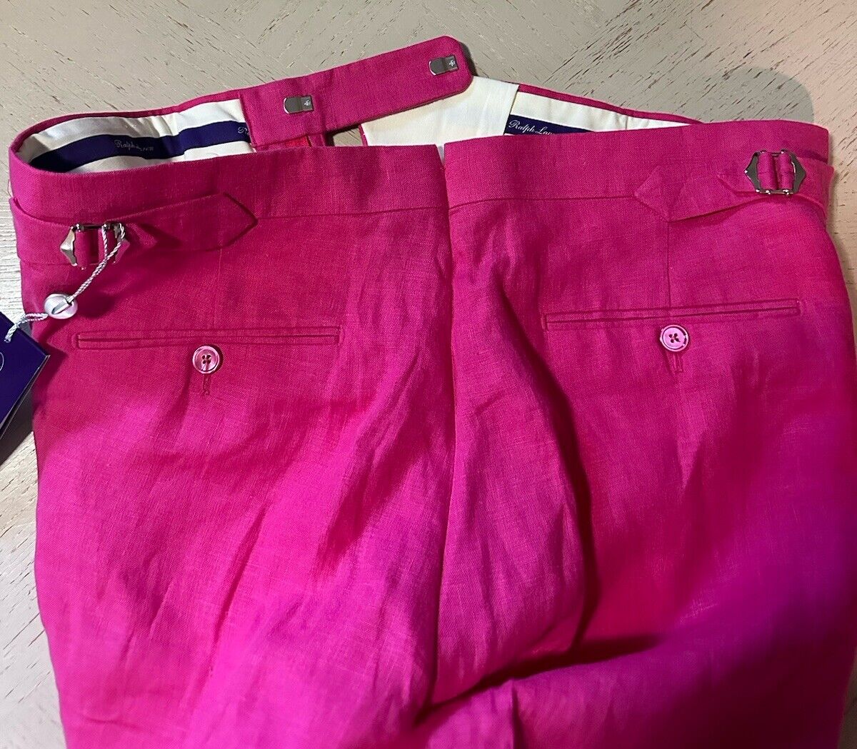 NWT  Ralph Lauren Purple Label Men’s Linen Pants Summer Pink 32 US/48 Eu Italy