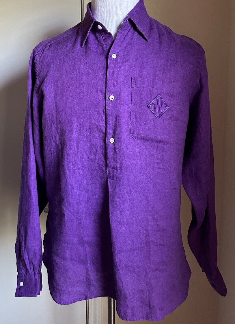 NWT $595 Ralph Lauren Purple Label Men’s Ryland Linen Shirt Purple Size XL Italy