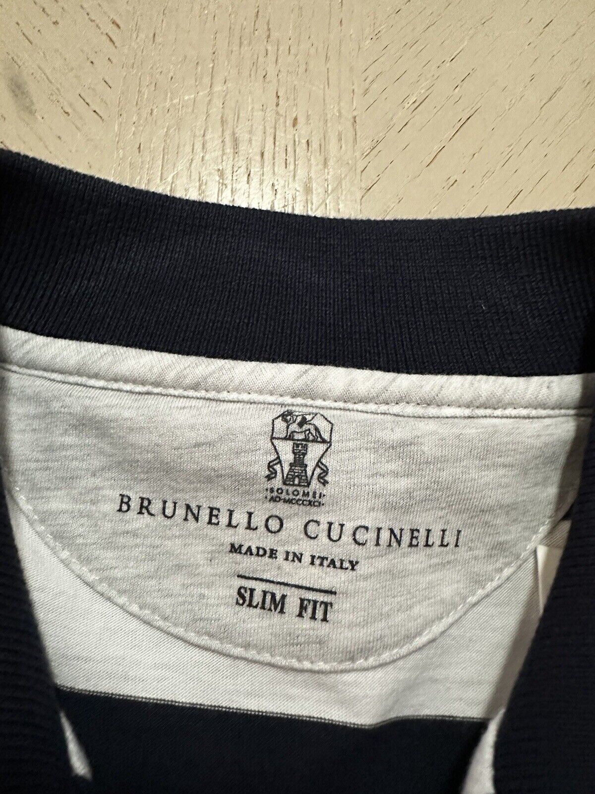 New $730 Brunello Cucinelli Men Striped Slim Fit Polo Shirt Navy/White Size S