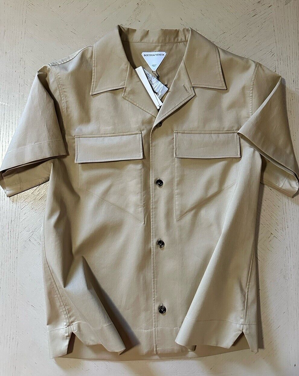 NWT $850 Bottega Veneta Men Light Weight Cotton Canvas Shirt Khaki S ( 48 Eu )