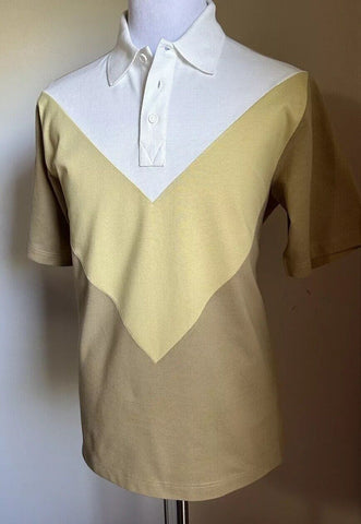 NWT $700 Bottega Veneta Men Cotton Piquet Polo Shirt White/Yellow/Brown Size S