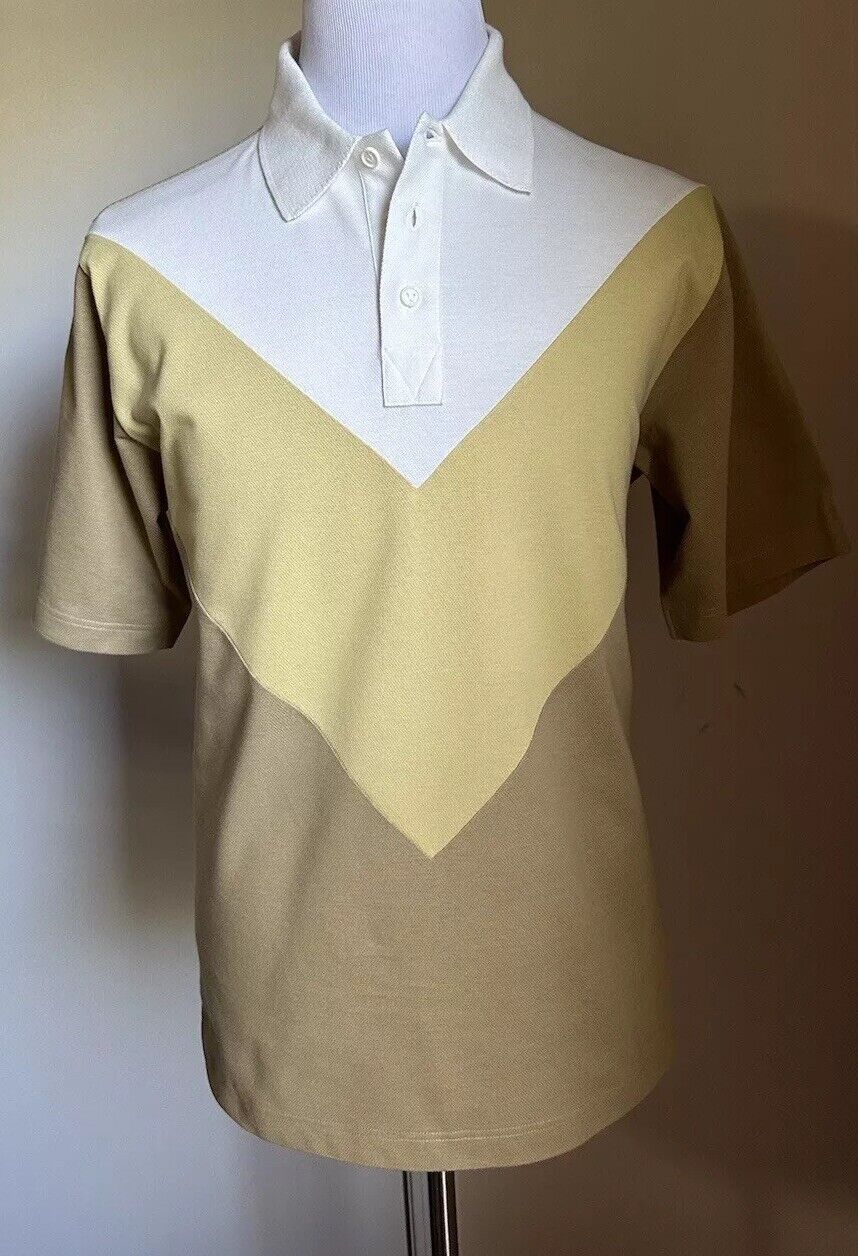 NWT $700 Bottega Veneta Men Cotton Piquet Polo Shirt White/Yellow/Brown Size S