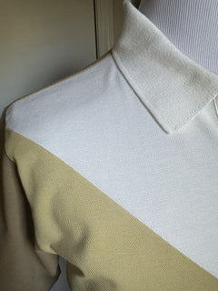 NWT $700 Bottega Veneta Men Cotton Piquet Polo Shirt White/Yellow/Brown Size S