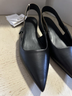 NIB $895 Brunello Cucinelli Women Leather Slingback Ballet Flats Black 8 US/38 E
