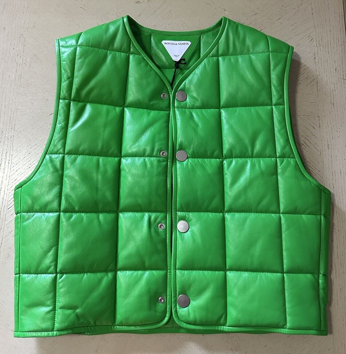 Bottega Veneta Men’s Leather Puffer Jacket Vest Green Size M Italy New $3100