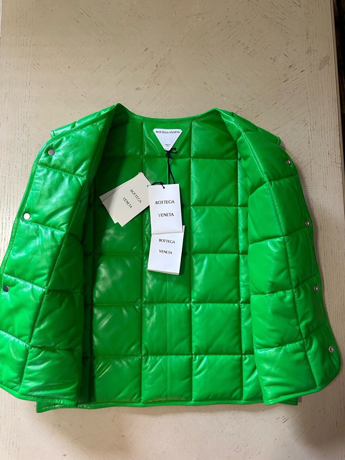 Bottega Veneta Men’s Leather Puffer Jacket Vest Green Size M Italy New $3100