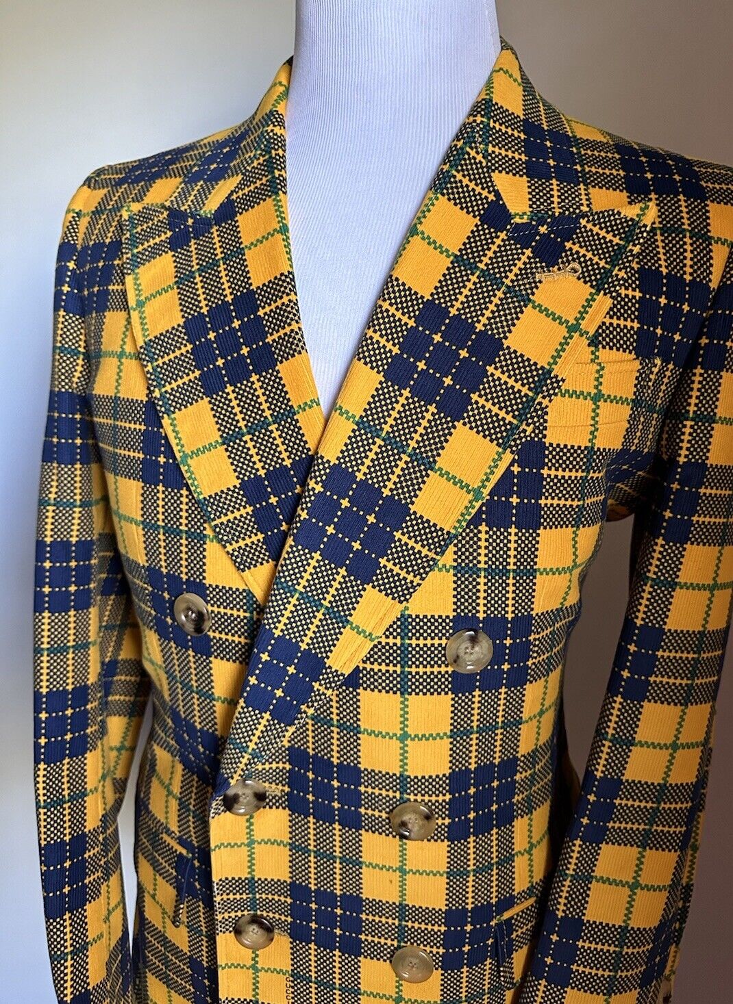 Gucci Men Tartan Cotton Sport Coat Blazer Yellow/Black/Gr. 40 US/50 Eu NWT $3800