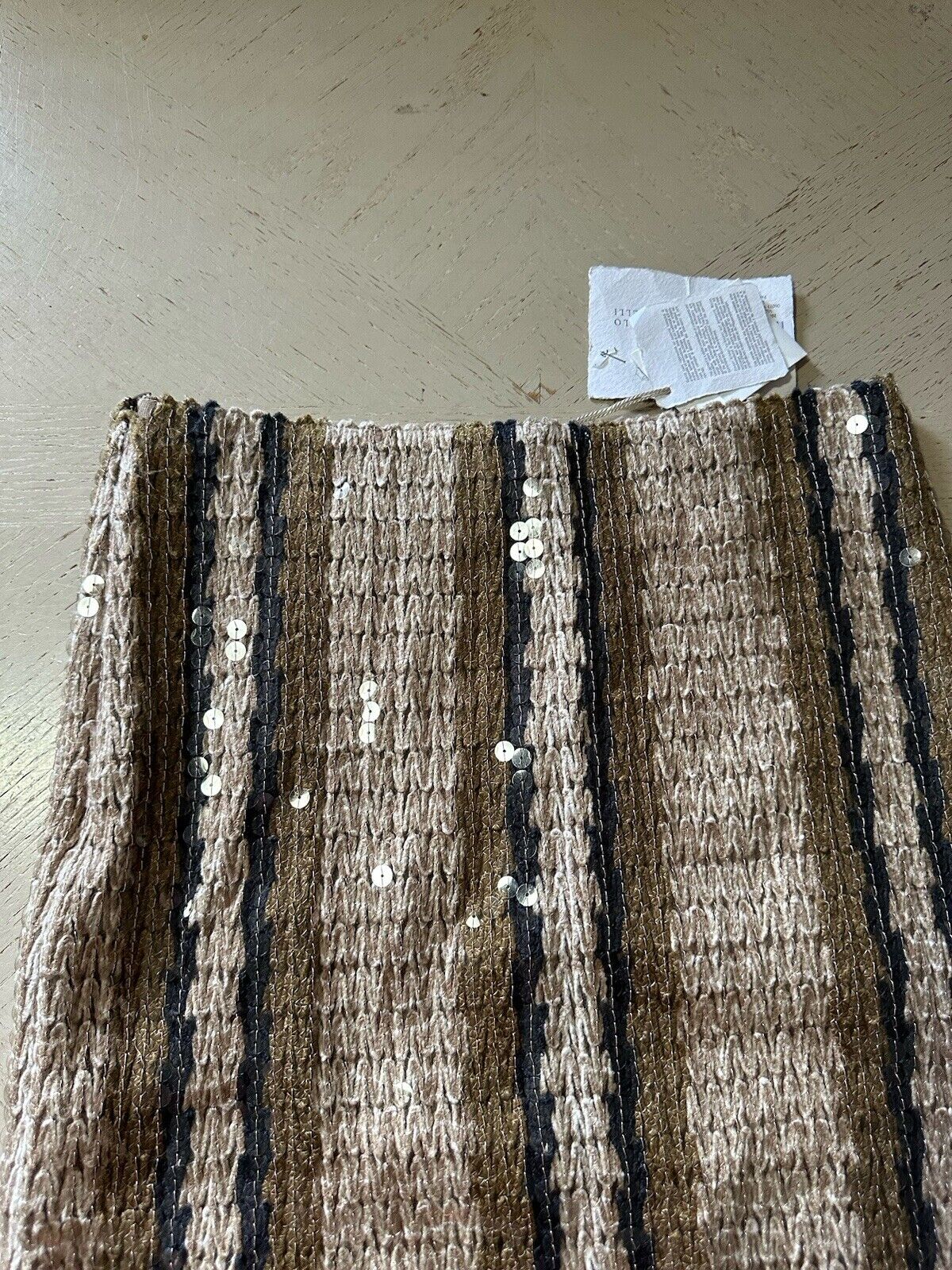 Brunello Cucinelli Striped Sequined Midi Skirt Beige/Multicolor 42/6 New $4195