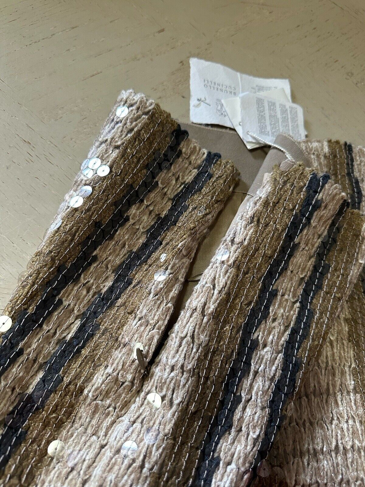 Brunello Cucinelli Striped Sequined Midi Skirt Beige/Multicolor 42/6 New $4195