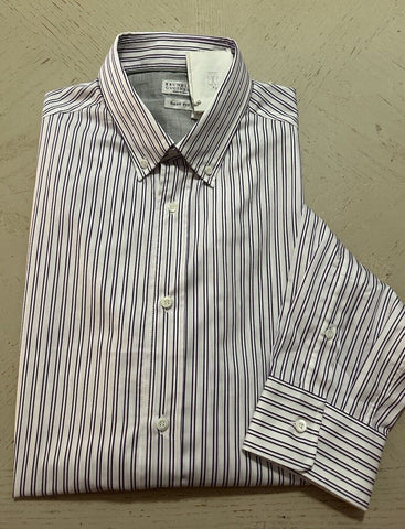 Brunello Cucinelli Striped Easy Fit Shirt BIANCO PURPLE XXL New $695