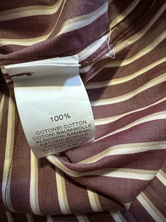Brunello Cucinelli Men Slim Fit Striped Oxford Shirt Burgundy/White L New $745