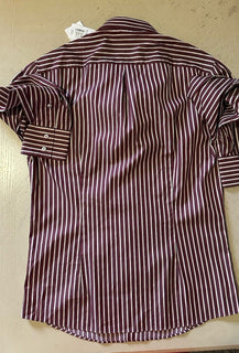 Brunello Cucinelli Men Slim Fit Striped Oxford Shirt Burgundy/White L New $745