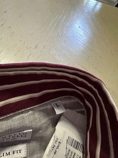 Brunello Cucinelli Men Slim Fit Striped Oxford Shirt Burgundy/White L New $745