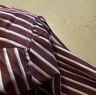 Brunello Cucinelli Men Slim Fit Striped Oxford Shirt Burgundy/White L New $745