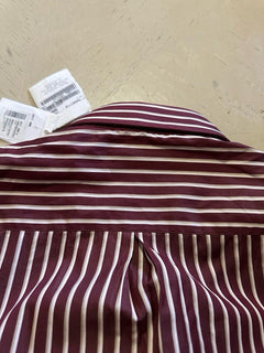 Brunello Cucinelli Men Slim Fit Striped Oxford Shirt Burgundy/White L New $745