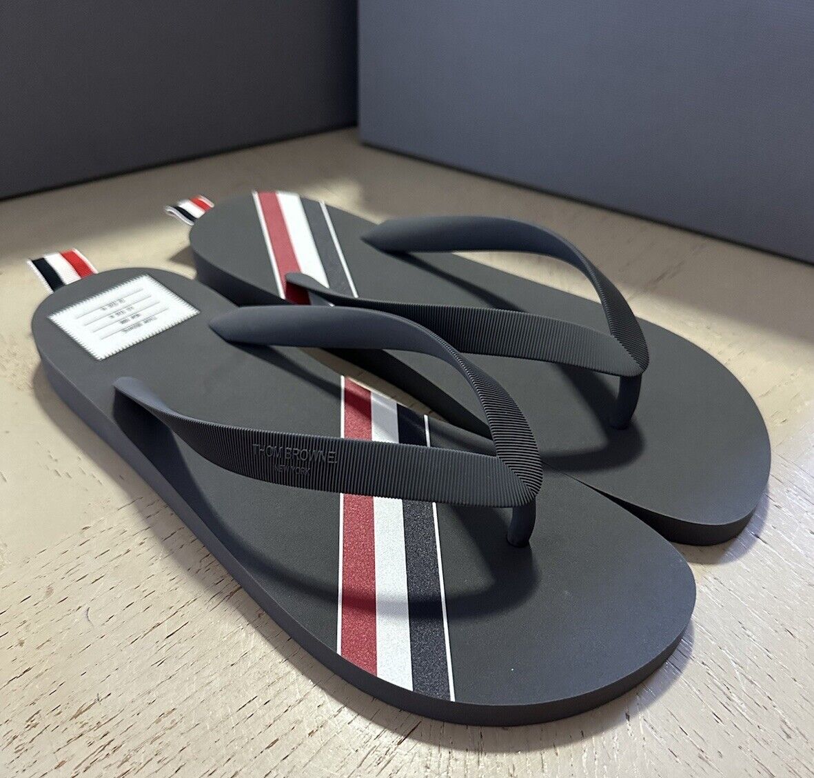 Thom Browne Striped Rubber Flip Flops Sandal Gray Size 11 US/44 Eu Italy New