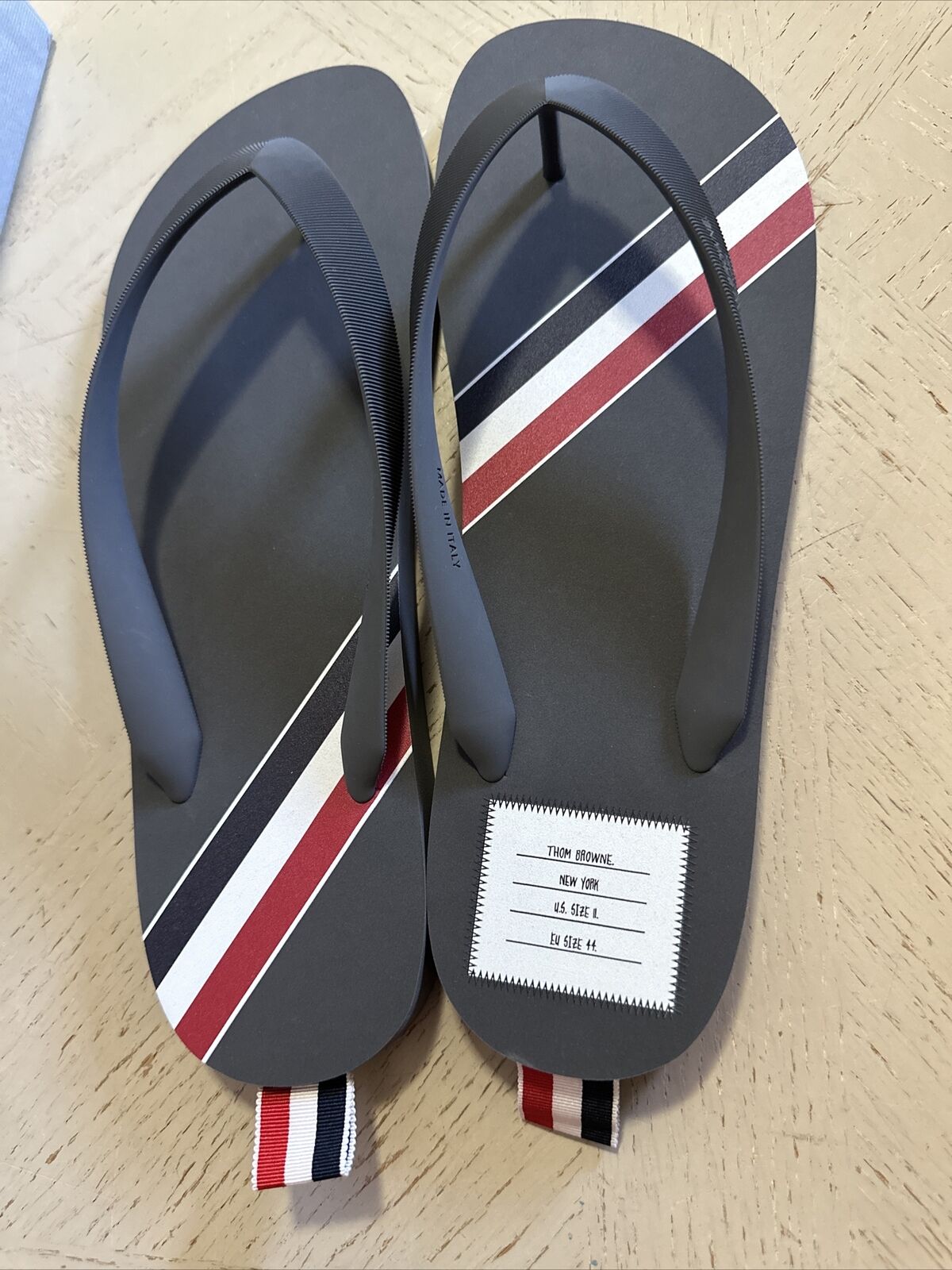 Thom Browne Striped Rubber Flip Flops Sandal Gray Size 11 US/44 Eu Italy New