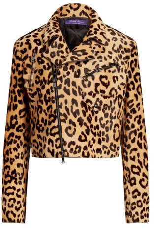Ralph Lauren Purple Label Women Leopard Print Fur Biker Jacket 8/44 New $6790