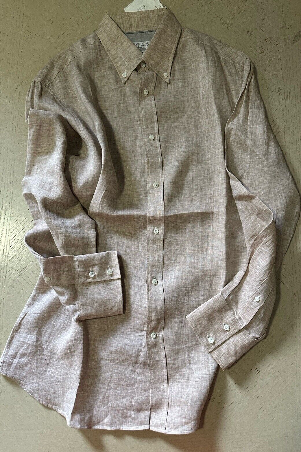 Brunello Cucinelli Men’s Button Down Linen Shirt LT Beige New $695