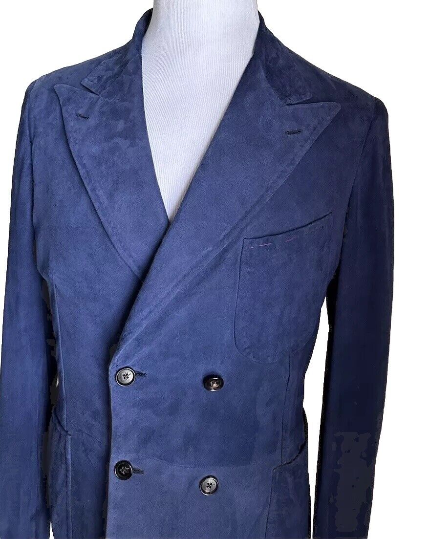 NWT $5750 Isaia Men’s Double Breasted Suede Blazer Navy 42 US ( 52R Eu ) Italy