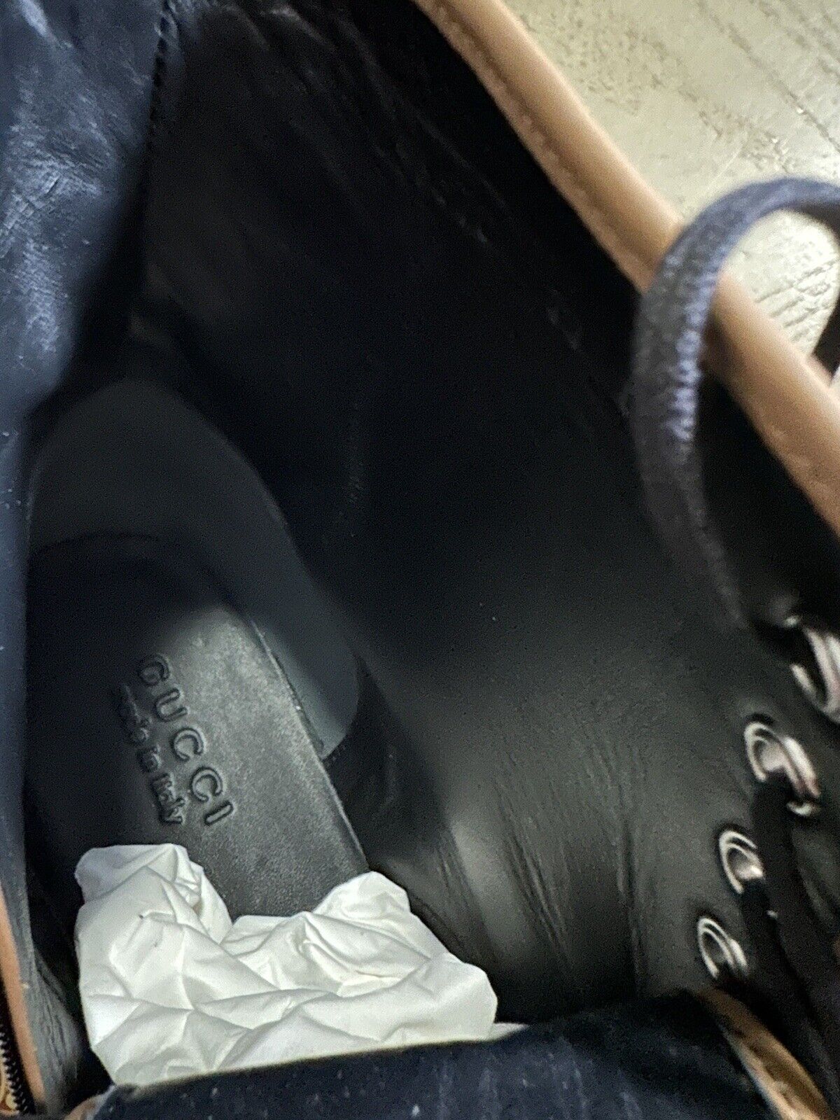 NIB Gucci Men GG Logo Canvas/Leather Boots Shoes Black/Beige 8 US/7 UK 699970