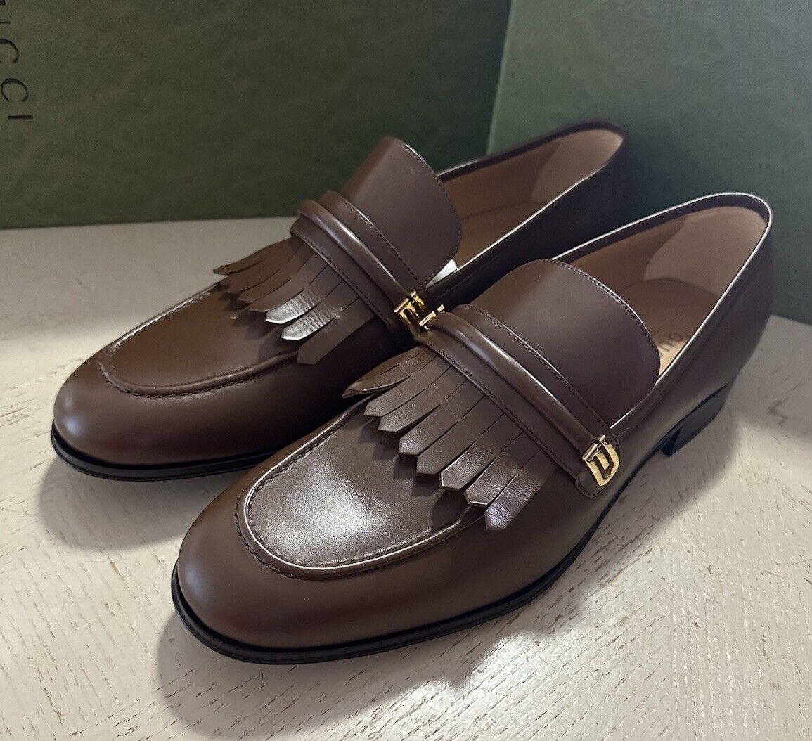 Gucci Mens Loafers Moccasin GG Logo Shoes Brown 12 US/11 UK 714680 New