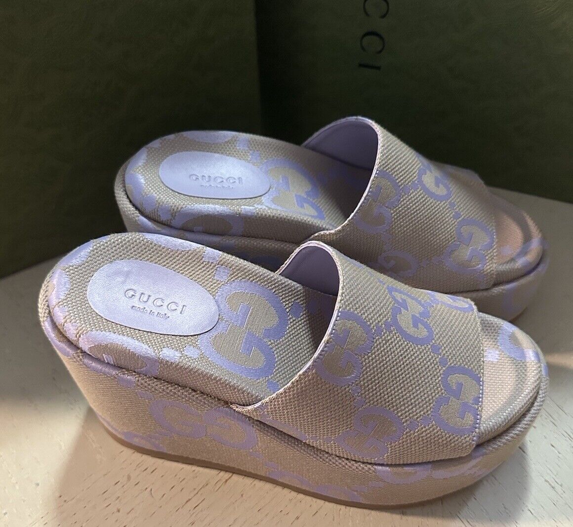 Gucci Women’s GG Sandal Shoes Beige/lapis 10 US ( 40 Euro) 730047 NIB