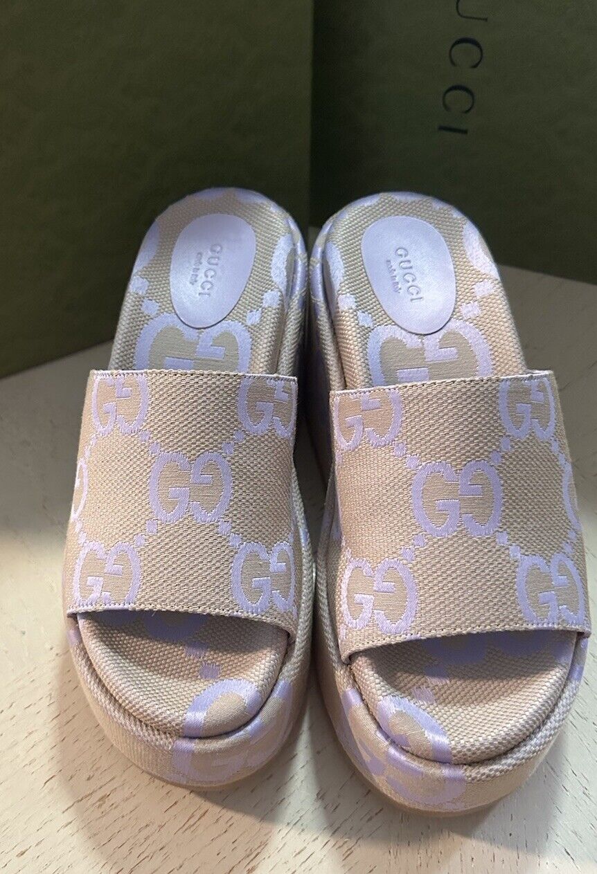 Gucci Women’s GG Sandal Shoes Beige/lapis 9.5 US ( 39.5 Eu ) 730047 New
