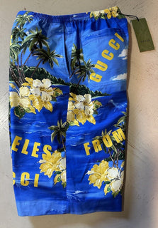 Gucci Men Drawstring Cotton Short Pants Blue/Multi 32 US/48 Eu New