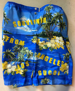 Gucci Men Drawstring Cotton Short Pants Blue/Multi 32 US/48 Eu New
