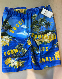 Gucci Men Drawstring Cotton Short Pants Blue/Multi 32 US/48 Eu New
