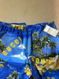 Gucci Men Drawstring Cotton Short Pants Blue/Multi 32 US/48 Eu New