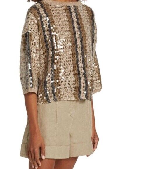 Brunello Cucinelli Striped Sequin-Embellished Sweater Suze M New $5300