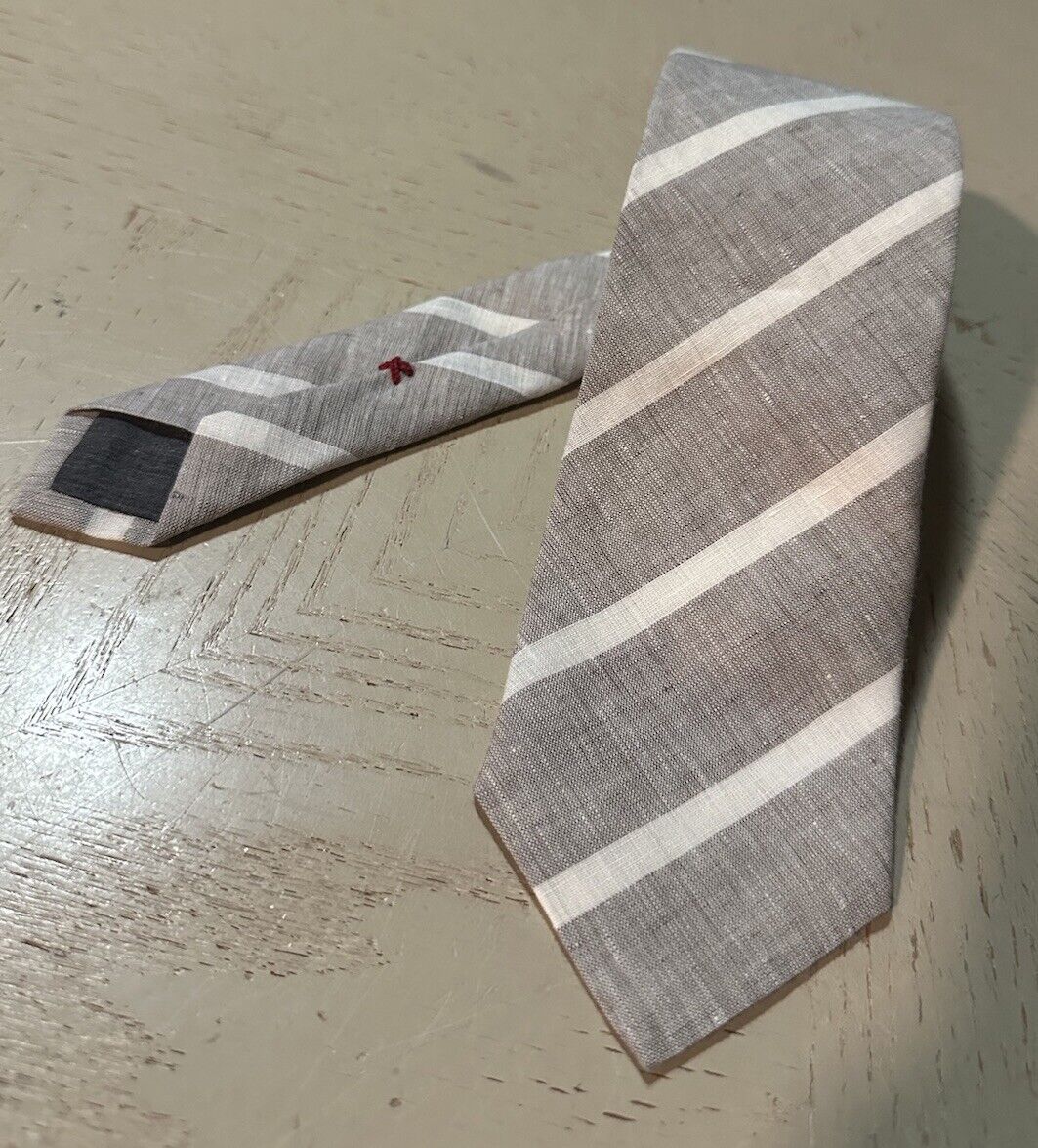 Brunello Cucinelli Stripe Linen Tie Gray Italy New $295