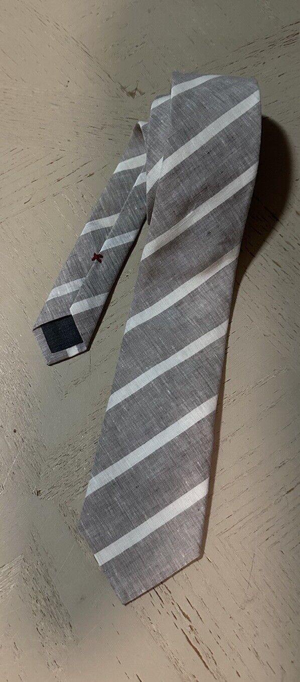 Brunello Cucinelli Stripe Linen Tie Gray Italy New $295