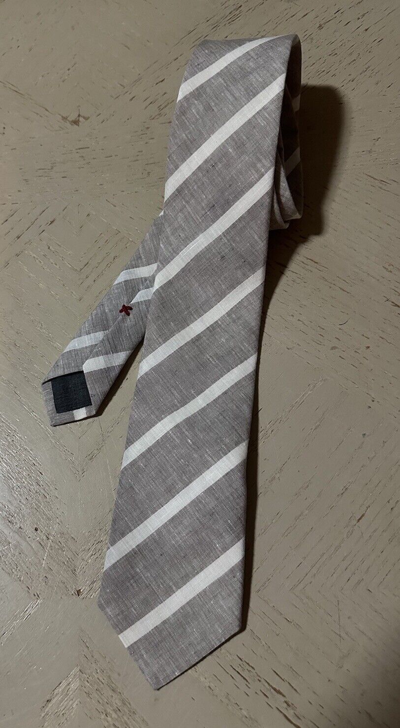 Brunello Cucinelli Stripe Linen Tie Gray Italy New $295