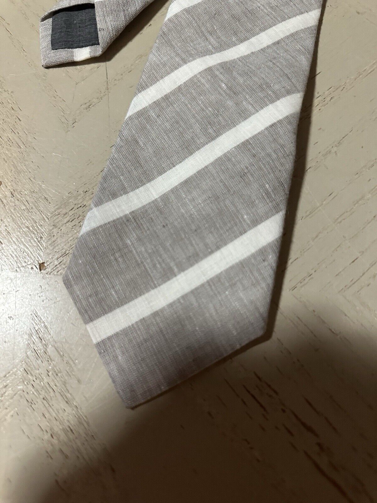 Brunello Cucinelli Stripe Linen Tie Gray Italy New $295