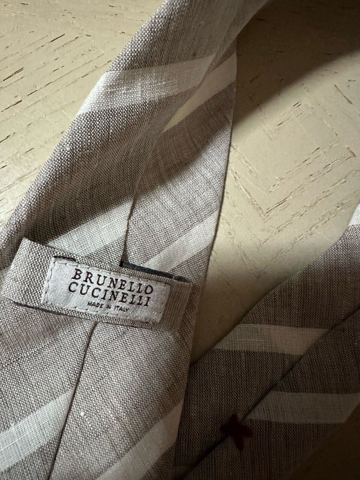 Brunello Cucinelli Stripe Linen Tie Gray Italy New $295