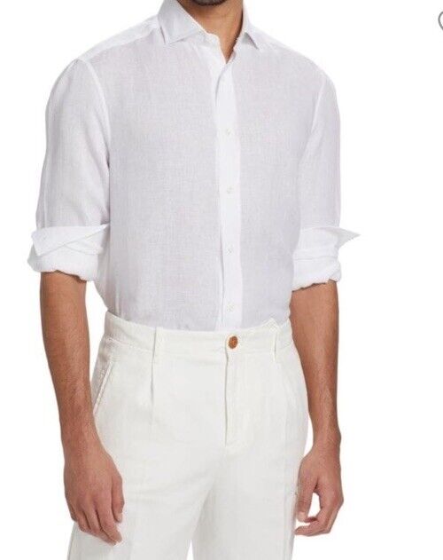 Brunello Cucinelli Men’s Basic Fit Linen Button-Front Shirt White XL New $695