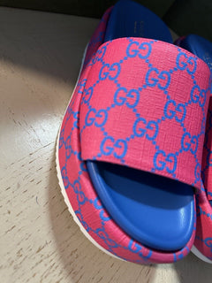 Gucci Women GG Supreme Joy Sandal Shoes Fuxia-Blue 6 US ( 36 Eu ) 734913 New