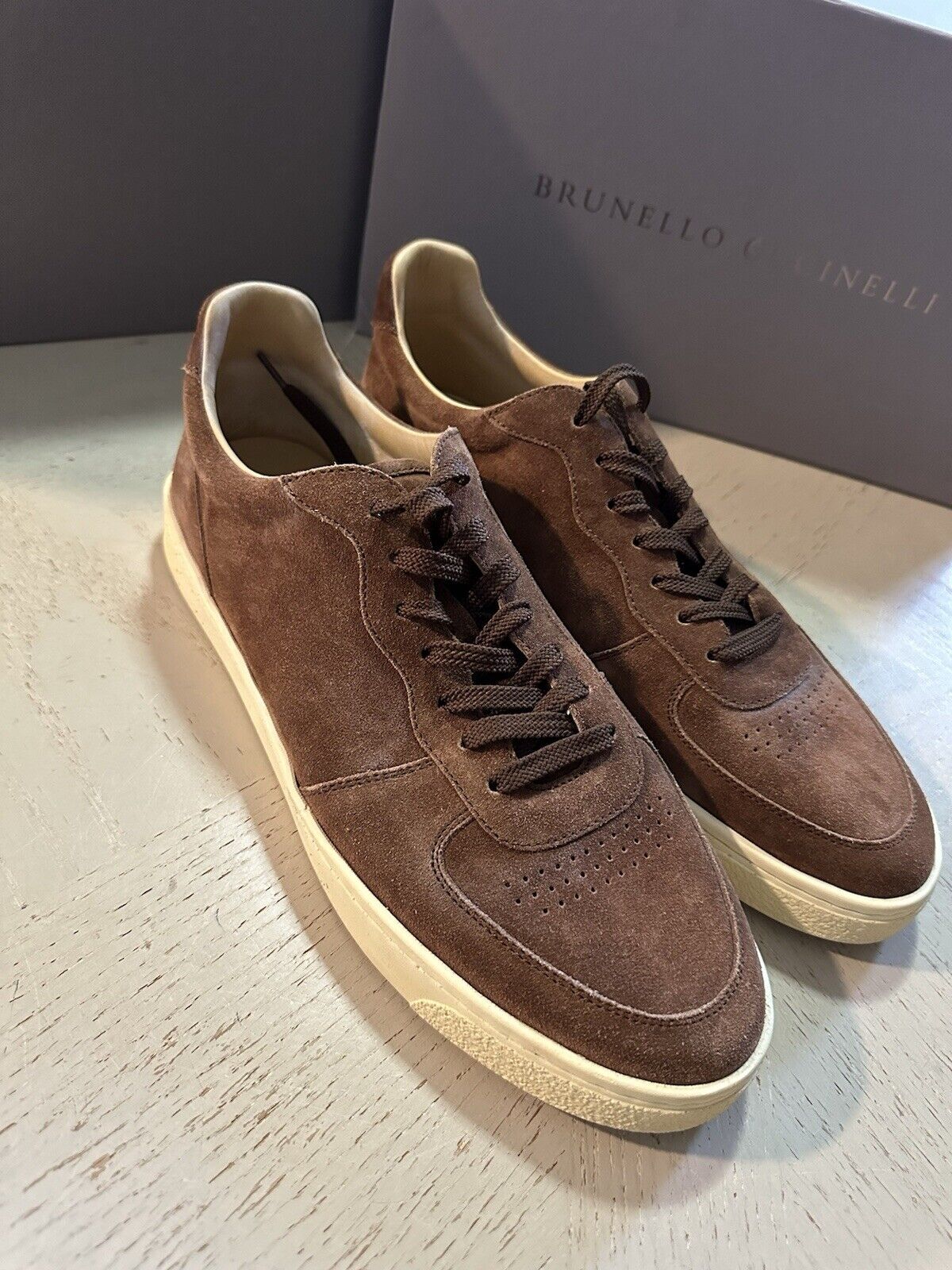 Brunello Cucinelli Men Suede Sneakers Shoes Dark Brown 11 US/44 Eu New $950