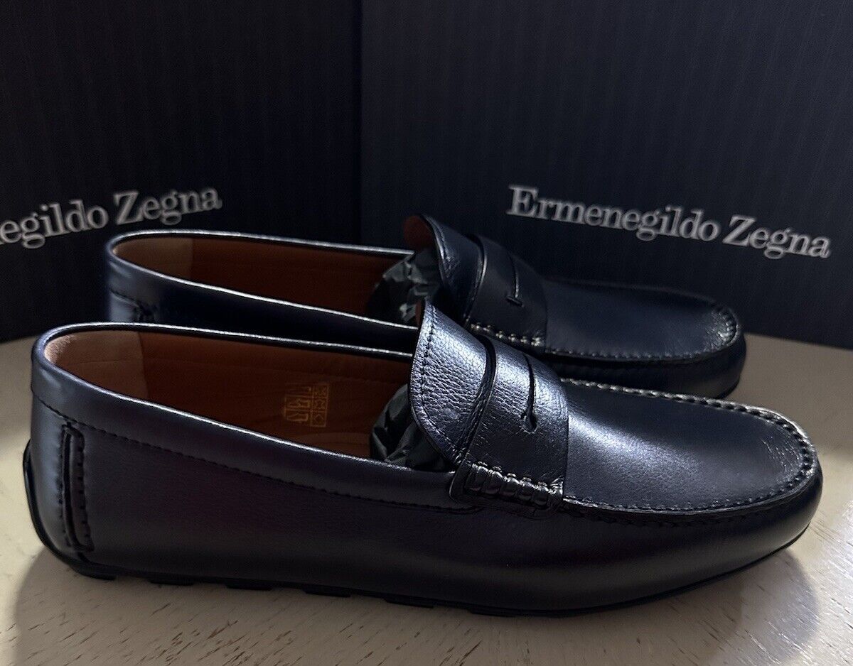 New $660 Ermenegildo Zegna Leather Driver Loafers Shoes Navy/Blue 10.5 US