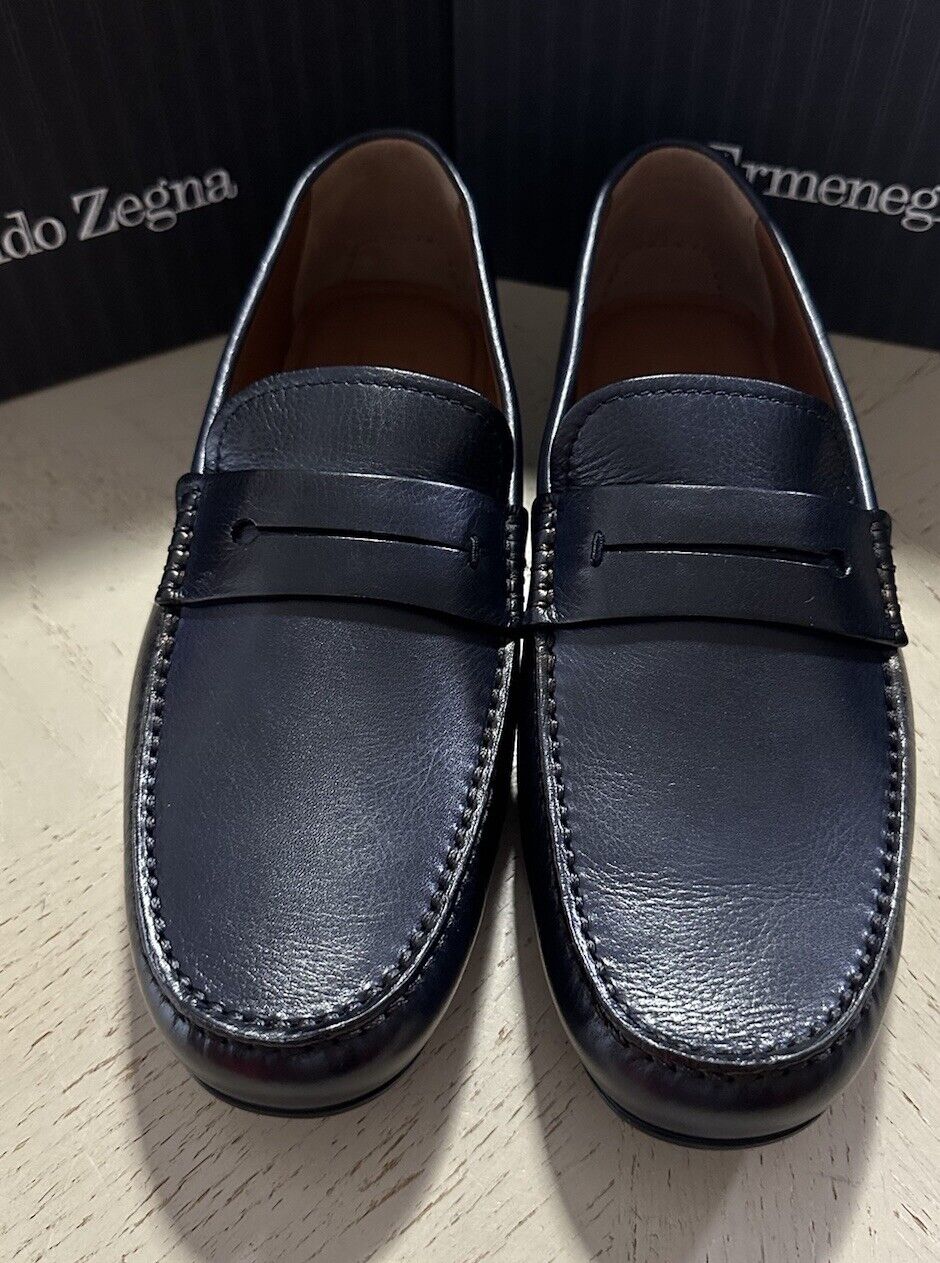 New $660 Ermenegildo Zegna Leather Driver Loafers Shoes Navy/Blue 10.5 US