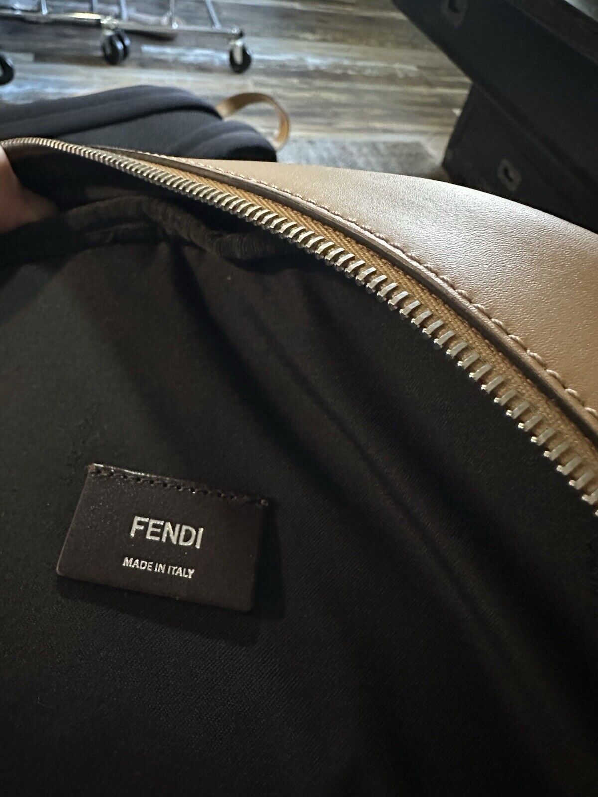 Fendi FF Logo Leather Canvas Backpack Beige/Brown Italy New $2550 7VZ074